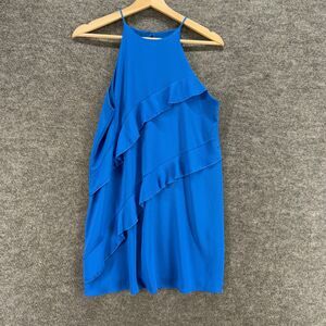 Mod Dress Women S Small Blue Shift Short Sleeveless Lined Hook & Eye Ruffle